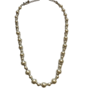 Faux Pearl Beaded Necklace Silver Tone NWT